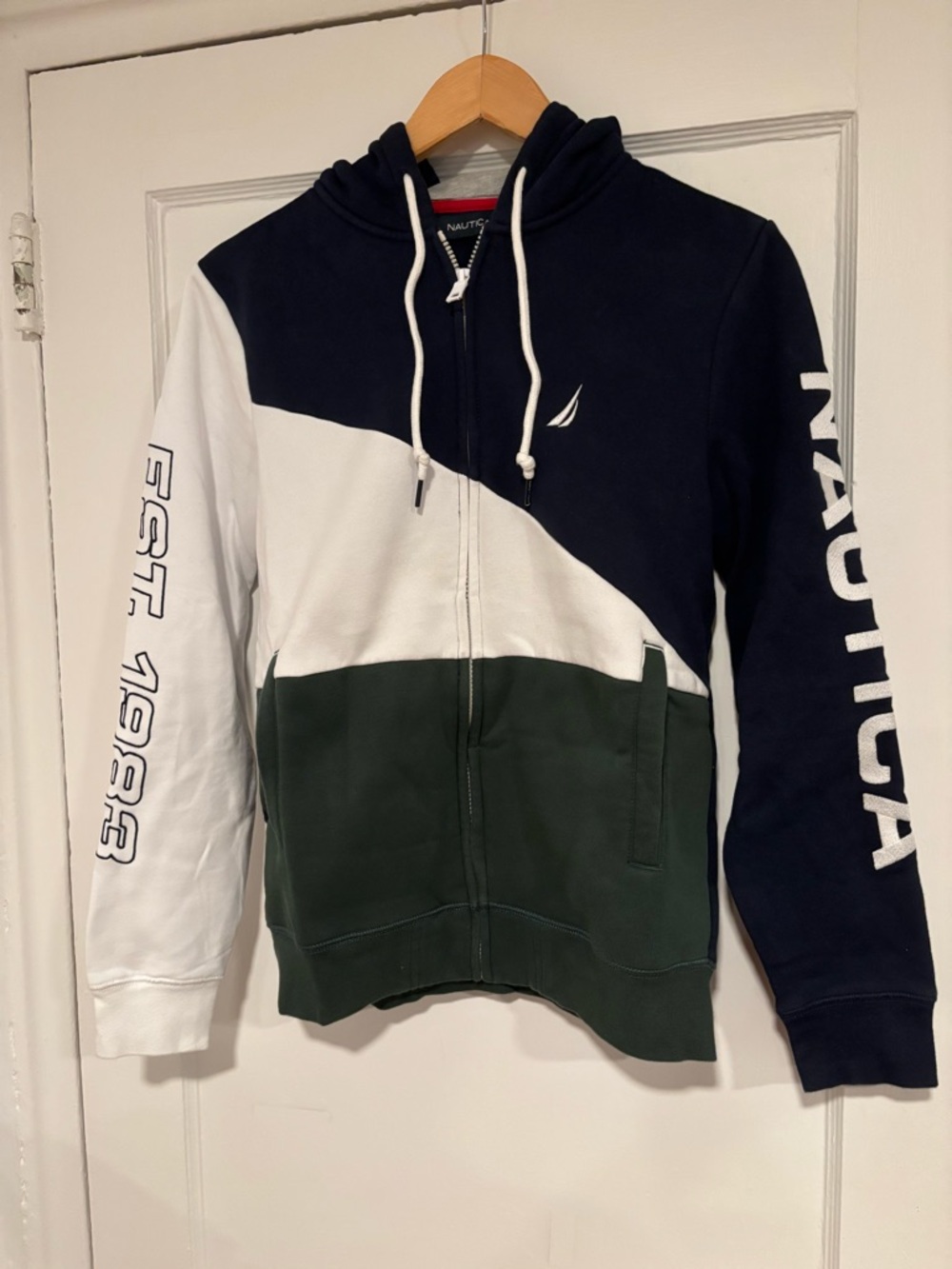 Nautica Tri-Color Zip Hoodie in Navy, White & Green